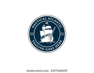 Vintage Retro Sailing Ship Logo Design. Sailor, Marine, Nautical logo design