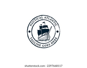 Vintage Retro Sailing Ship Logo Design. Sailor, Marine, Nautical logo design