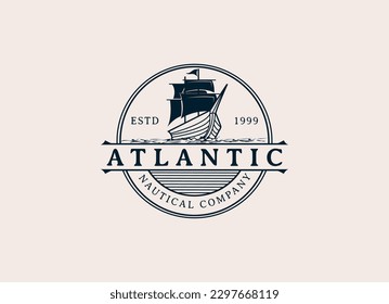 Vintage Retro Sailing Ship Logo Design. Sailor, Marine, Nautical logo design