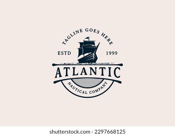 Vintage Retro Sailing Ship Logo Design. Sailor, Marine, Nautical logo design