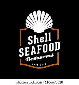 Vintage Retro Seafood Seashell Pearl Oyster Scallop Shell Cockle Clam Mussel Logo restaurant design 