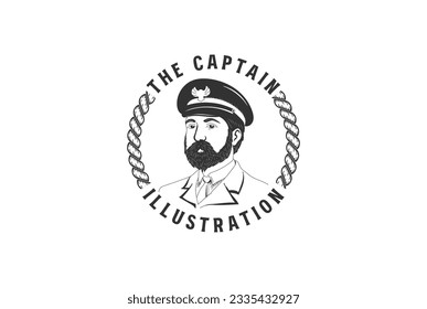 Vintage Retro Seaman Beard Cruise Marine Captain Man Icon Illustration Vector