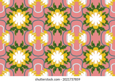 vintage retro seamless pattern with botanic vector background Design for carpet, wallpaper, clothing, wrapping, batik, fabric,Vector illustration embroidery style
