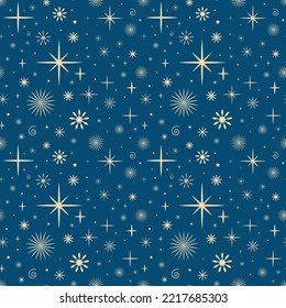 Vintage retro seamless pattern with stars. Christmas background with snowflakes