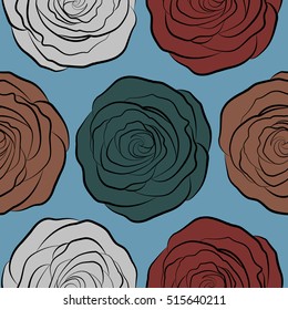 Vintage, retro. Seamless watercolor pattern with blue, brown and gray roses. Beautiful pattern for decoration and design. Trendy print. Exquisite pattern for design, fabric, printing, textile.