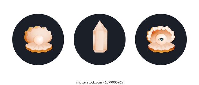 Vintage Retro Set. Modern Flat Vector Concept Illustrations. Badges Stone, Pearl in a Shell. Social Media Ads.