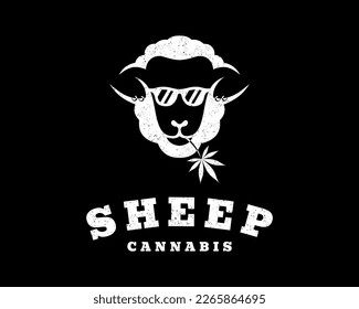 Vintage Retro Sheep Lamb Cattle Livestock Stylish Domestic Animal Hemp Cannabis Vector Logo Design