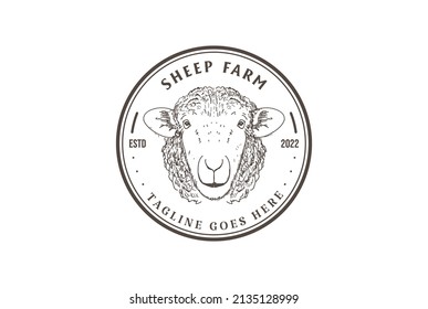 Vintage Retro Sheep Lamb Livestock Farm Badge Emblem Stamp Label logo design