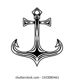 Vintage retro ship anchor isolated vector illustration on a white background. Design element for logo, badge, tattoo, banner, poster.