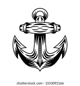 Vintage retro ship anchor isolated vector illustration on a white background. Design element for logo, badge, tattoo, banner, poster.