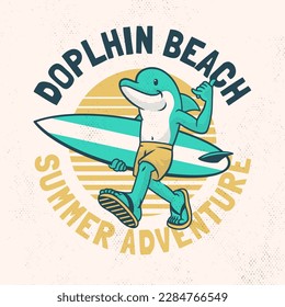 Vintage Retro Shirt design of Dolphin Surfing