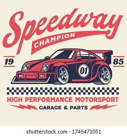 vintage retro shirt design of racing car