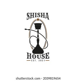 Vintage Retro Shisha Hookah Logo. Lounge Bar Sign. Premium and Luxury Logo Template