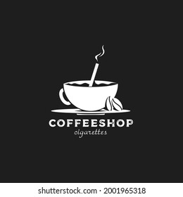 vintage retro silhouette coffee shop logo with coffee beans and cigarette