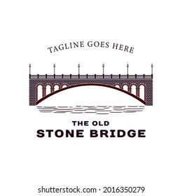 Vintage Retro Silhouette of Old Stone Bridge Logo Design. Brick Bridge Logo Template