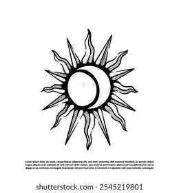 Vintage retro sketch art moon and sun combined vector, Horoscope or tarot sign