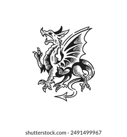 Vintage retro sketch art mythical dragon or Wales dragon vector art design