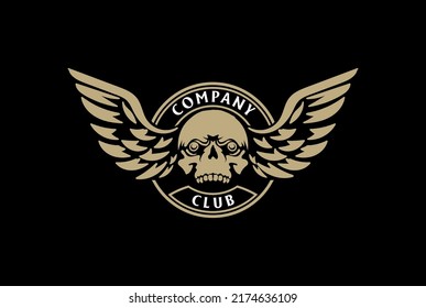 Vintage Retro Skull Bone Head with Wings for Motorcycle Club Badge Emblem Logo Design Vector