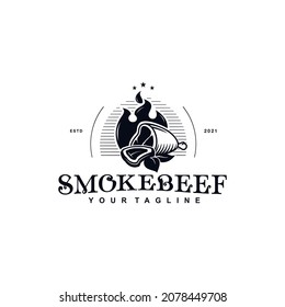 Vintage Retro smoke beef, Beef Grill emblem stamp Label logo vector design template inspiration