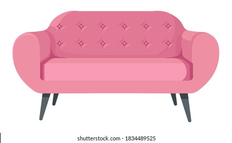 Vintage or retro sofa for home or office interior styling, isolated icon of modern pink couch. Comfortable furniture for contemporary apartments or workplace, vector in flat style illustration