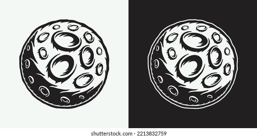 Vintage retro space galaxy planet. Can be used for logo, badge, label. mark, poster or print. Monochrome Graphic Art. Vector Illustration. Woodcut lincut old stylization. Engraving style.
