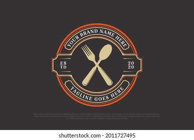 Vintage Retro Spoon Fork for Cafe, Chef, and Restaurant Badge Emblem Label Logo Design Vector
