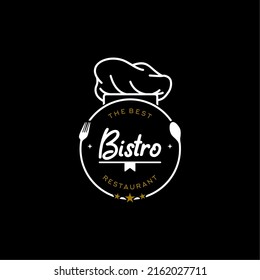 Vintage Retro Spoon Fork And Chef Hat for Restaurant Bar Bistro Label Logo design vector