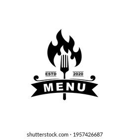 Vintage Retro Spoon Fork Knife fire flame for Restaurant Bar Bistro Label Logo design vector