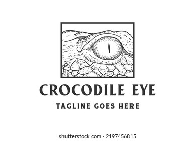 Vintage Retro Square Crocodile Alligator Reptilian Eye for Wildlife Zoo Conservation Logo Design