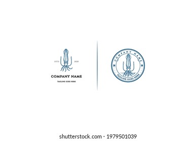 Vintage Retro Tintenfisch Tintenfisch Emblem Stempel für Meeresfrüchte Restaurant oder Logo-Design-Vektorgrafik