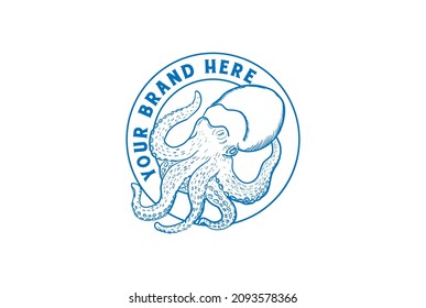 Vintage Retro Squid Cuttlefish Octopus Tentacle Badge Emblem Label Logo Design