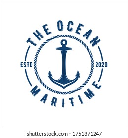 Vintage Retro Stamp logo design for boat ship navy nautical transport