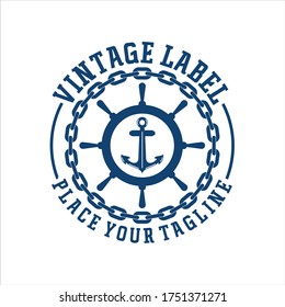 Vintage Retro Stamp logo design for boat ship navy nautical transport