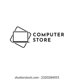 Vintage retro stamp store computer logo design idea