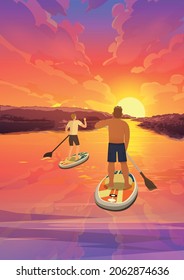 Vintage retro Stand Up Paddle Surf Travel Poster Vector Illustration