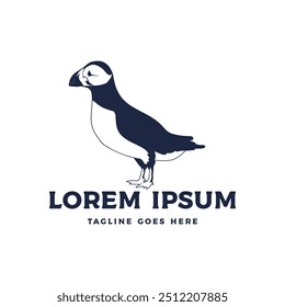 Vintage Retro Standing Puffin Bird Silhouette Icon Illustration Design Vector