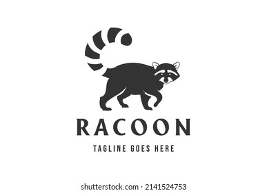 Vintage Retro Standing Walk Raccoon Tail Silhouette Logo Design Vector