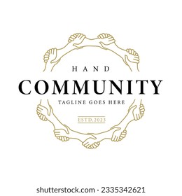 Vintage Retro Star Circular Handshake for Unity Community Charity Foundation Symbol Design template