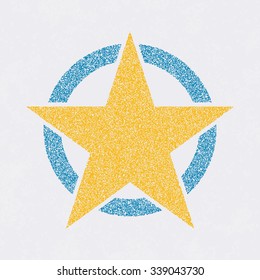 Vintage retro star on a blue circle. Grunge texture, stipple effect. Vector illustration