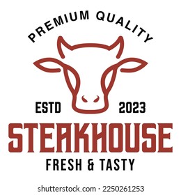 Vintage retro Steakhouse flat design modern logo illustration. vector logo template isolated on white background