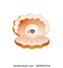 Vintage Retro Sticker. Modern Flat Vector Concept Illustrations. Pearl with Eye in Shell with Decoration Icon. Social Media Ads.