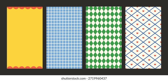 Conjunto de Vector de fondo de historia retro de Antiguas con coloridas Formas de estilo pop extravagante diseño abstracto juguetón perfecto para carteles Plantillas de redes sociales y diseños creativos