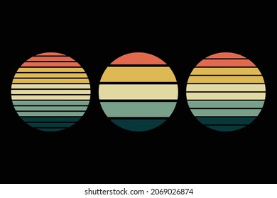 vintage and retro striped sunset graphics. Editable design.