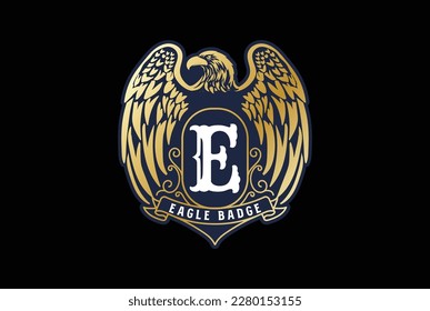 Vintage Retro Strong Golden Eagle Hawk Falcon Badge Emblem Logo Design Vector