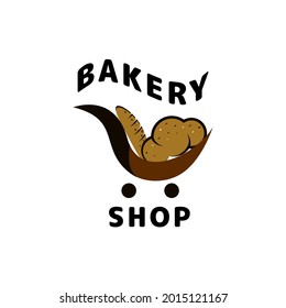 Vintage Retro Style for Bakery Shop Logo. With bread, and a trolley icon. Premium and Luxury Logo Template