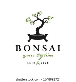 Vintage retro style bonsai logo Premium Vector