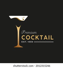 Vintage Retro Style for Cocktail Glass Logo Design. With gold color on black background. Premium and Luxury Logo Template