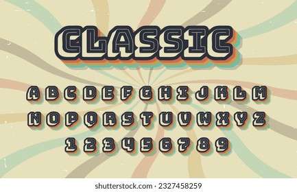 vintage retro style colorful vector alphabet font typography typeface