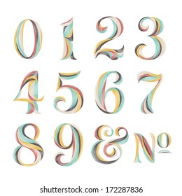 Vintage Retro Style Colorful Vibrant Numbers Numerals