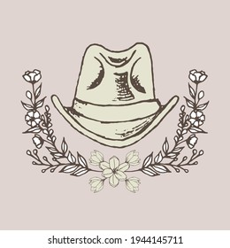 Vintage Retro Style Cowboy élément Décoratif Chapeau, Ornement, mariage, anniversaire, salutation, Merci, Carte, invitation, mode, Beauté, Événements, Tatouage.